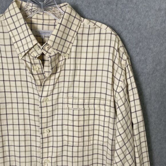 Alex Cannon Cream Check Button Down Shirt Men's Size Large Casual Classic - Picture 3 of 15